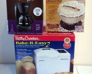 Betty Crocker Bake-It-Easy2 Automatic Bread And Dough Maker, Presto PowerPOP Microwave Popper, And Mr. Coffee 4-Cup Coffee Maker
