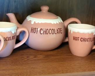 Hot Chocolate Set Including Mugs, Qty 4, And Teapot