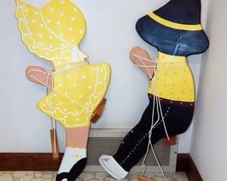 Hand Crafted Painted Wood Hanging Tree Ornaments, Qty 2