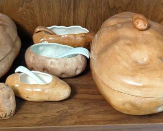 Potato Kitchen Decor, Including Lidded Casserole Dishes, Salt And Pepper Shakers, Serving Bowls With Spoons, And More