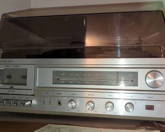 Sears AM/FM Stereo Phonograph System, Model 390.90002501, Two Speakers, 15" x 9", And 8 Track Cassette Holder