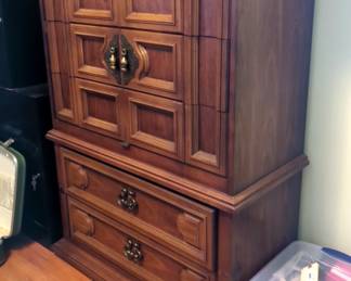 Mid Century Wood 5 Drawer Dresser, 38" x 18" x 52.5"
