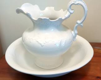 Antique Tiger Glazed Wash Basin And 10" Pitcher