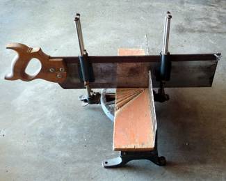 Vintage Stanley Miter Box With Wood Handled Hand Saw