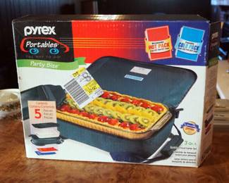 Pyrex Portables Party Size 5 Piece Set With Lids, Egg Containers With Lids, Qty 2, Cheese Block Container, And Arcoroc 8 Piece Spring Bouquet Glass Set, In Original Box