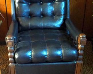 Mid Century Scandinavian Style Turned Wood And Tufted Button Arm Chair, 28" x 33" x 36"