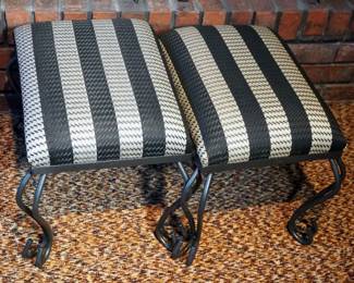 Trend Setting Designs Inc Metal And Upholstered Vanity Stools, 17" x 13" x 13", Qty 2, And Vintage Leather Bean Bag Footstool