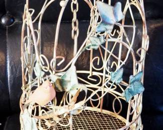 Metal Bird Cage With Accessories, 14" x 9" x 17", And Decorative Bird Cages, Including Wrought Iron, 26" Tall, And Metal, 13" Tall, Total Qty 3