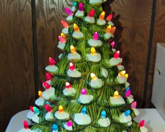 Vintage 2 Piece Ceramic Electric Christmas Tree, 24" Tall, Powers On
