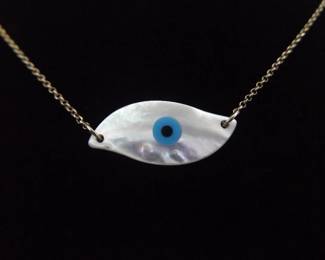 .925 Sterling Silver Mother of Pearl Evil Eye Pendant Necklace
