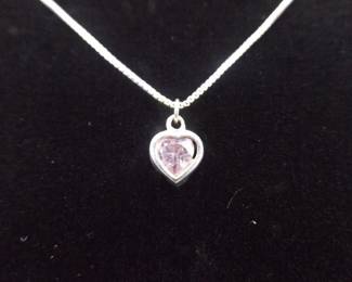.925 Sterling Silver Pink Sapphire Crystal Heart Pendant Necklace
