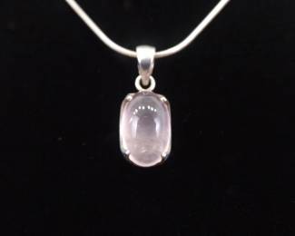 .925 Sterling Silver Pink Chalcedony Cabochon Pendant Necklace
