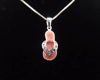 .925 Sterling Silver Pink Swarovsky Crystal Sandal Pendant Necklace
