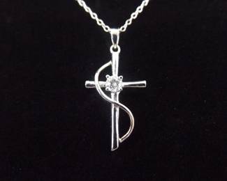 .925 Sterling Silver Christian Crystal Cross Pendant Necklace

