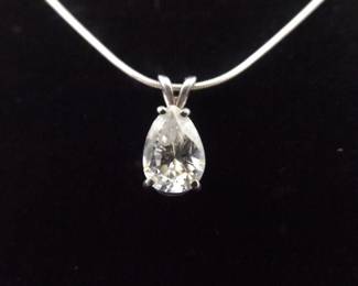 .925 Sterling Silver Pear Cut Zirconia Pendant Necklace

