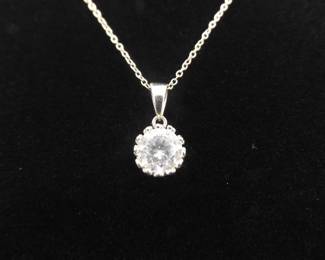 .925 Sterling Silver Faceted Zirconia Pendant Necklace
