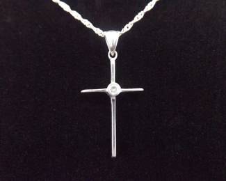 .925 Sterling Silver Christian Crystal Cross Pendant Necklace
