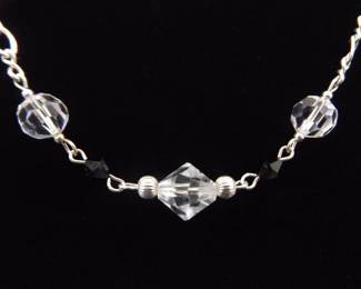 .925 Sterling Silver Zirconia and Onyx Necklace
