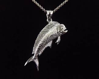 .925 Sterling Silver Mahi-Mahi Fish Pendant Necklace
