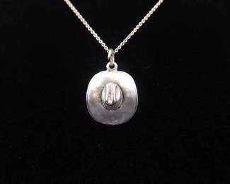 .925 Sterling Silver Cowboy Hat Pendant Necklace
