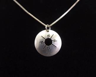 .925 Sterling Silver Native American Sun Disc Pendant Necklace
