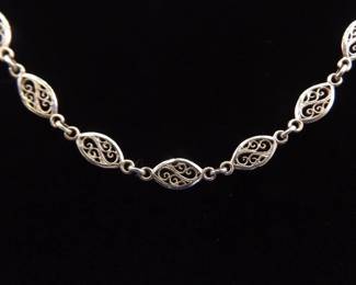 .925 Sterling Silver Long Scrolled Filigree Necklace

