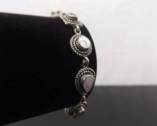 .925 Sterling Silver Multi Colored Inlayed Mother of Pearl Bracelet
