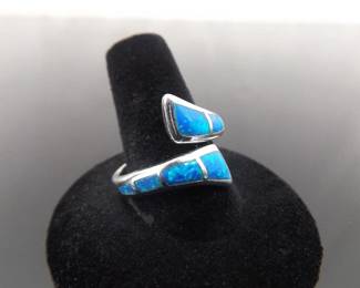 .925 Sterling Silver Inlayed Opal Ring Size 9.5

