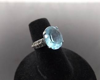 .925 Sterling Silver Topaz Crystal Ring Size 5
