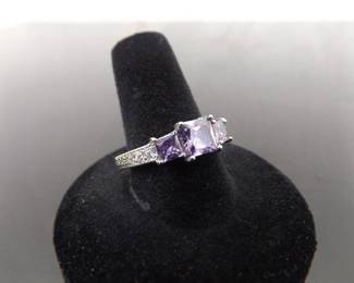 .925 Sterling Silver Amethyst Ring Size 8.75
