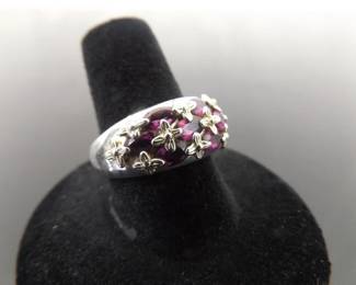 .925 Sterling Silver Amethyst Flower Ring Size 8
