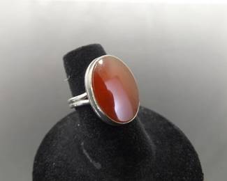 .925 Sterling Silver Inlayed Carnelian Ring Size 6
