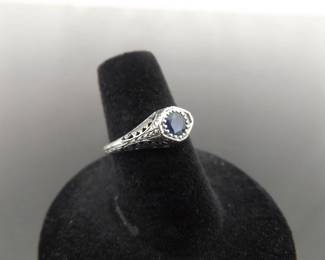 .925 Sterling Silver DEEP Blue Sapphire Ring Size 6
