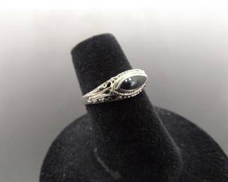 .925 Sterling Silver Inlayed Black Onyx Ring Size 5
