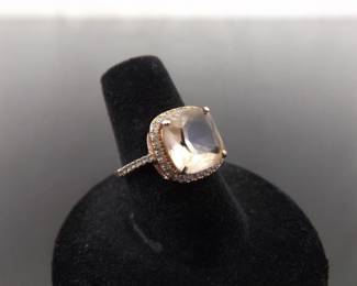 .925 Sterling Silver Rose Gold Quartz Crystal Ring Size 7
