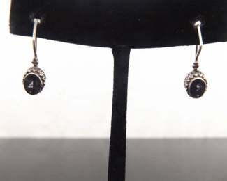 .925 Sterling Silver Deep Purple Amethyst Hook Latch Earrings
