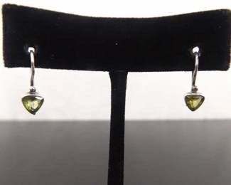 .925 Sterling Silver Trillion Cut Peridot Hook Latch Earrings
