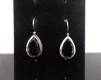 .925 Sterling Silver Faceted Onyx Hook Earrings
