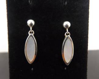 .925 Sterling Silver Inlayed Mother of Pearl Dangle Post Earrings
