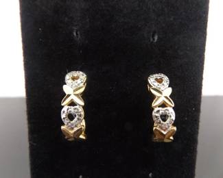 .925 Sterling Silver Diamond Accented Hugs and Kisses Duotone Vermeil Post Earrings
