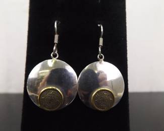 .925 Sterling Silver Vermeil Sun Disc Dangle Hook Earrings

