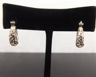 .925 Sterling Silver Scrolled Hoop Hinged Post Earrings
