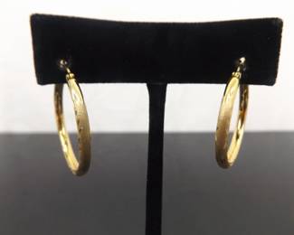 .925 Sterling Silver Etched Hoop Vermeil Hinged Post Earrings
