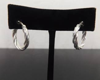 .925 Sterling Silver Twisted Hoop Hinged Post Earrings
