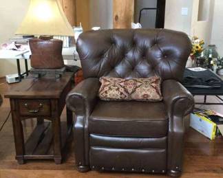 Brilliant Brown Recliner, Table, And Lamp
