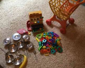 Fun Vintage Toy Cart with Pots And Pans