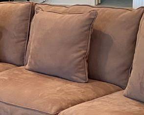 Pair of oversized large theatre style COMFY/COZY EXTRA LONG sectional sofas/couches. Buy 1 or buy the pair. Comes in four separate pieces with connectors. Approx dimensions each sofa: Width 159" x depth 40" x height 34" including cushions.   