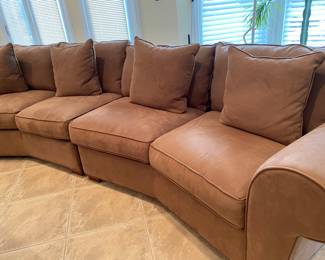 Pair of oversized large theatre style COMFY/COZY EXTRA LONG sectional sofas/couches. Buy 1 or buy the pair. Comes in four separate pieces with connectors. Approx dimensions each sofa: Width 159" x depth 40" x height 34" including cushions.   
