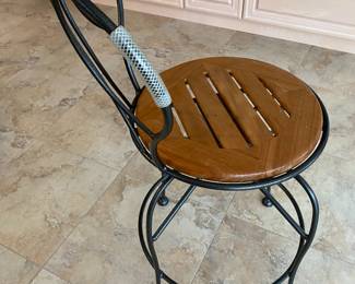 Buy individually or the set of 6 SWIVEL metal and wood counter stools. Dimensions: Seat height: 24.5". Back height: 39" 