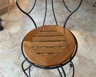Buy individually or the set of 6 SWIVEL metal and wood stools. Dimensions: Seat height: 24.5". Back height: 39" 